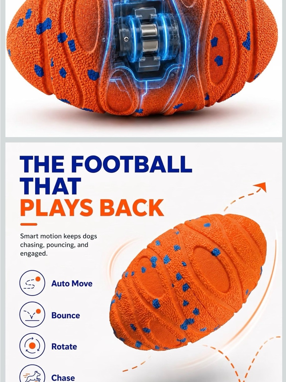 Interactive Orange Dog Football Toy with Blue Accents